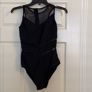 Black mesh one piece swimsuit